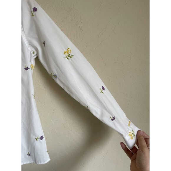 Indigo Rose Size Small White Floral Embroidered Collared Button Up Long Sleeve S - Picture 5 of 9